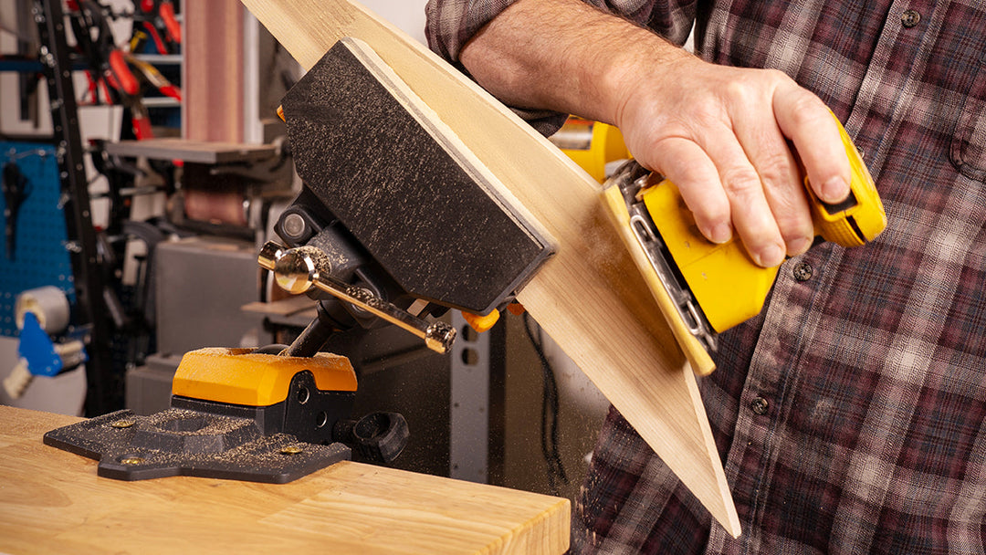 Woodworking Jaws with a board in the IQ Vise